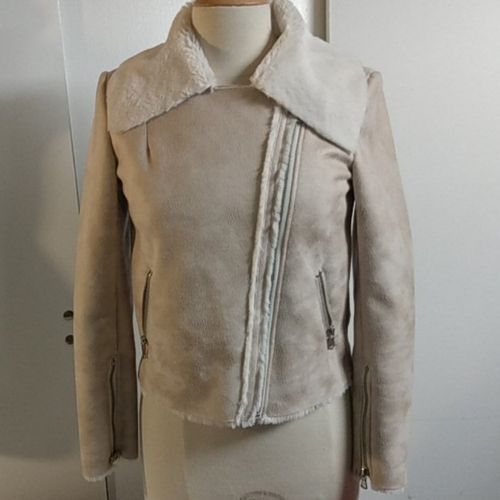 Forever 21 OFF White Faux Suede Moto Jacket